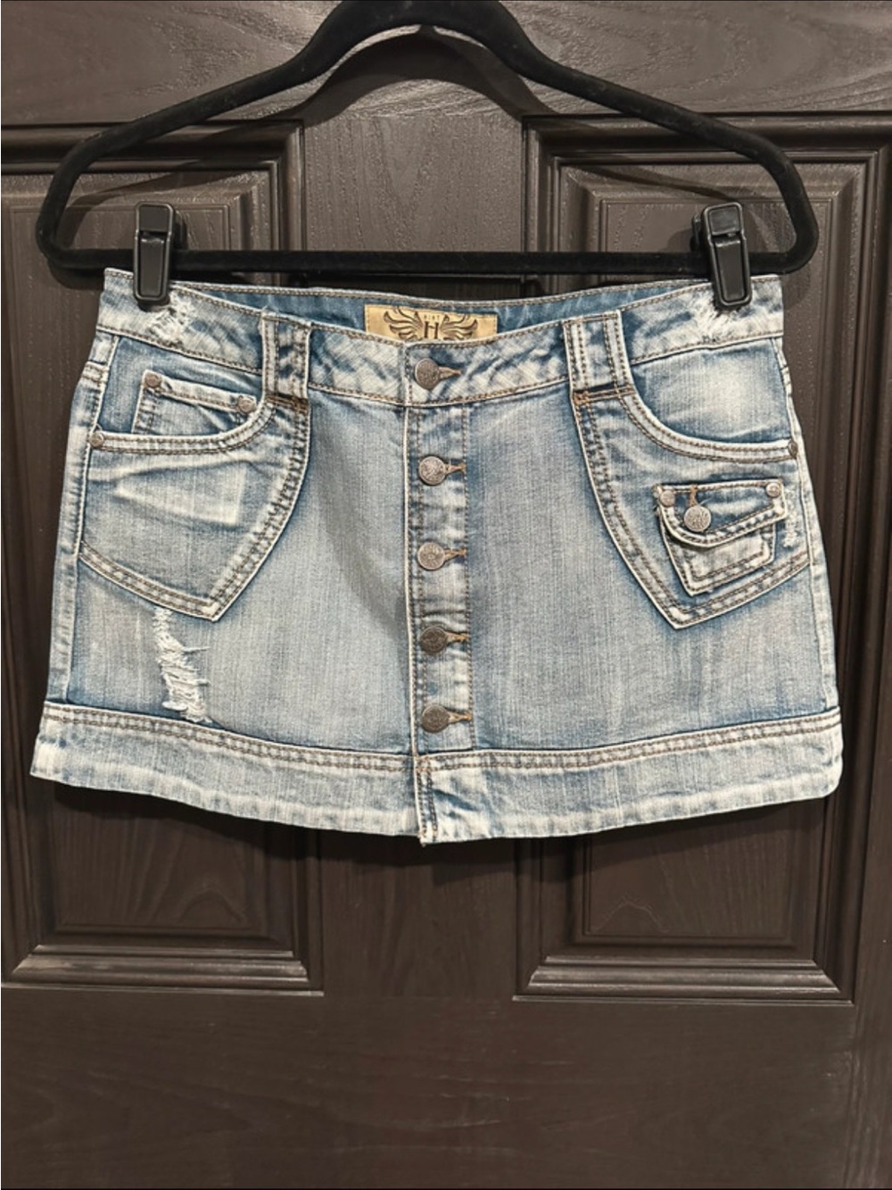 Light Wash Y2K Denim Mini Skirt with Button Front